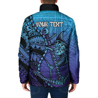 Personalised Polynesia Blue Marlin Fishing Padded Jacket Marlin Anchor Tattoo Polynesian Pattern