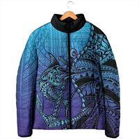 Personalised Polynesia Blue Marlin Fishing Padded Jacket Marlin Anchor Tattoo Polynesian Pattern