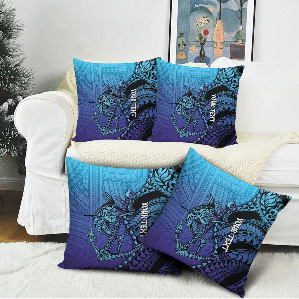 Personalised Polynesia Blue Marlin Fishing Pillow Cover Marlin Anchor Tattoo Polynesian Pattern