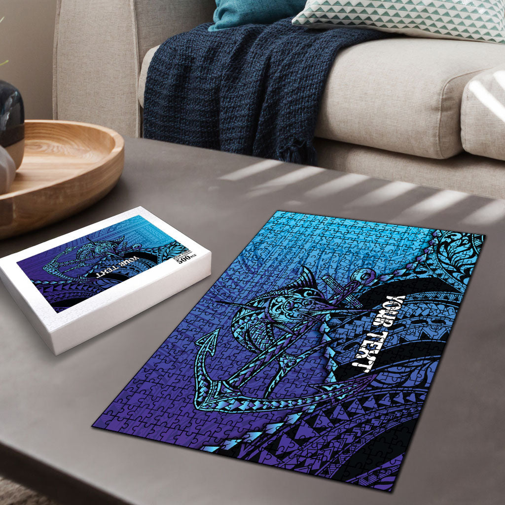 Personalised Polynesia Blue Marlin Fishing Puzzle Marlin Anchor Tattoo Polynesian Pattern LT14 - Polynesian Pride
