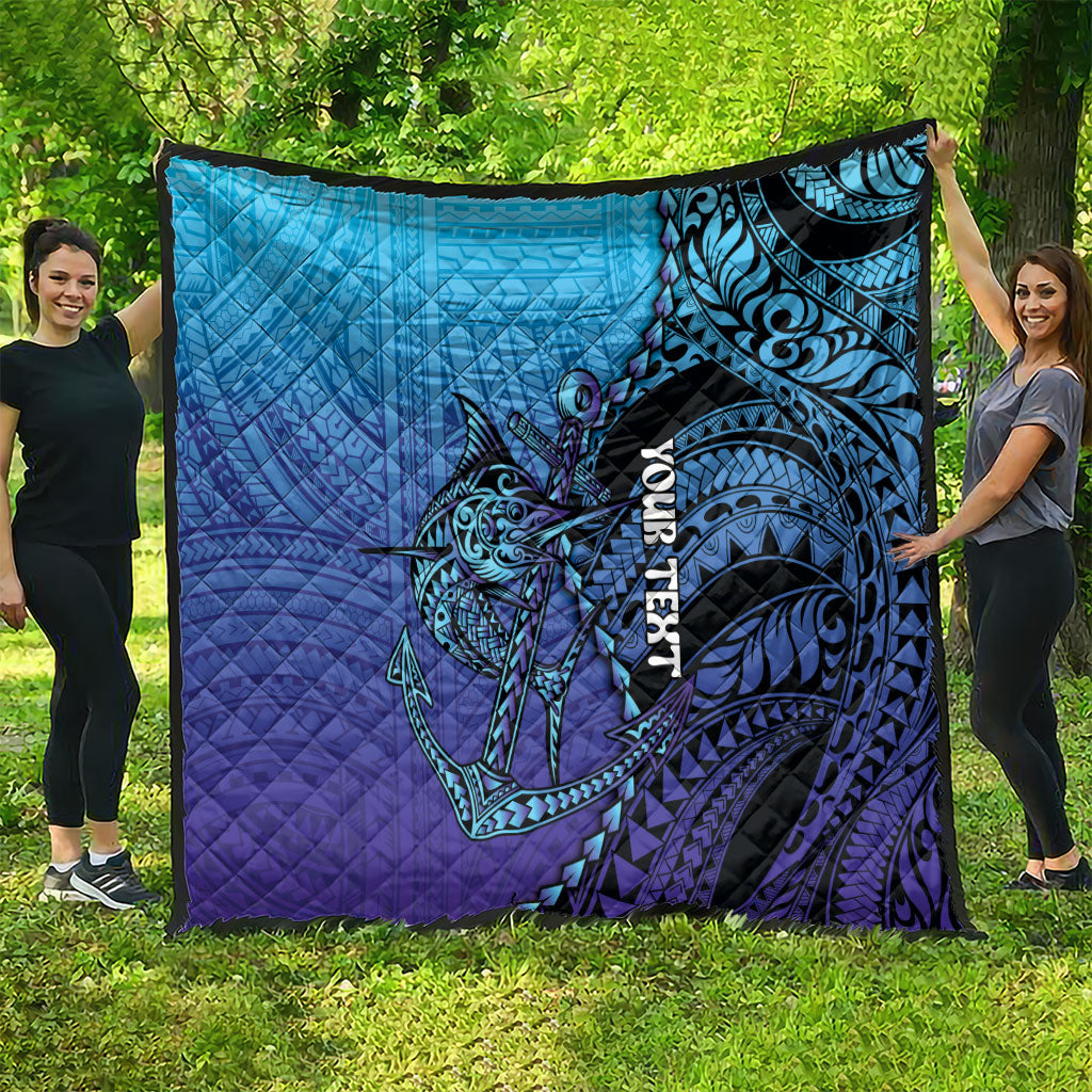 Personalised Polynesia Blue Marlin Fishing Quilt Marlin Anchor Tattoo Polynesian Pattern