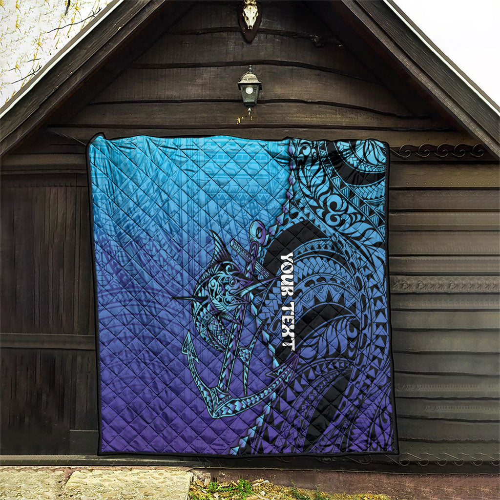 Personalised Polynesia Blue Marlin Fishing Quilt Marlin Anchor Tattoo Polynesian Pattern