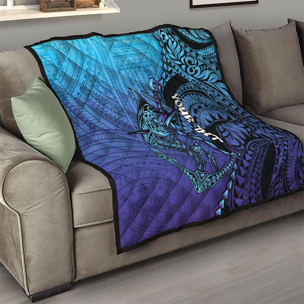 Personalised Polynesia Blue Marlin Fishing Quilt Marlin Anchor Tattoo Polynesian Pattern