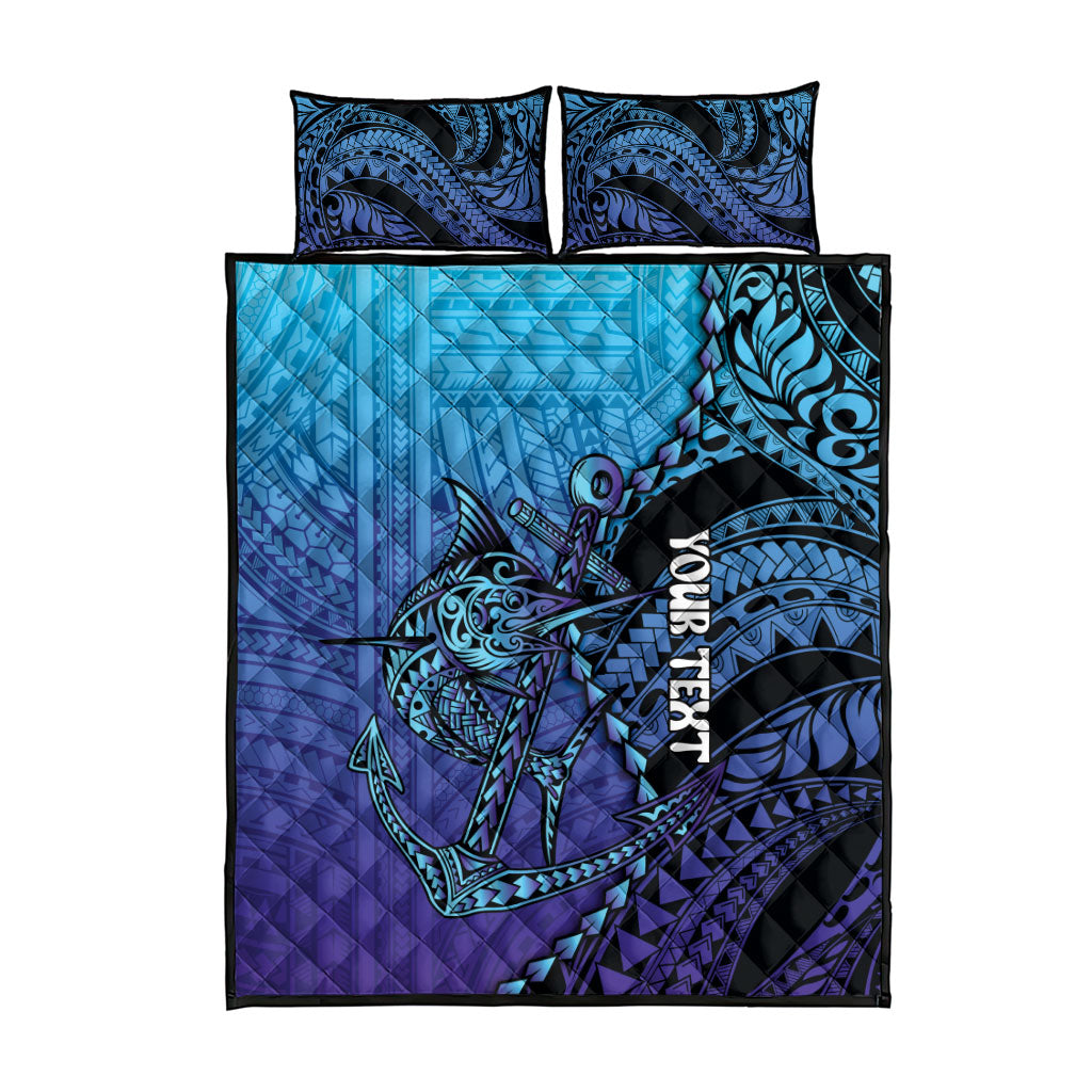 Personalised Polynesia Blue Marlin Fishing Quilt Bed Set Marlin Anchor Tattoo Polynesian Pattern LT14 - Polynesian Pride