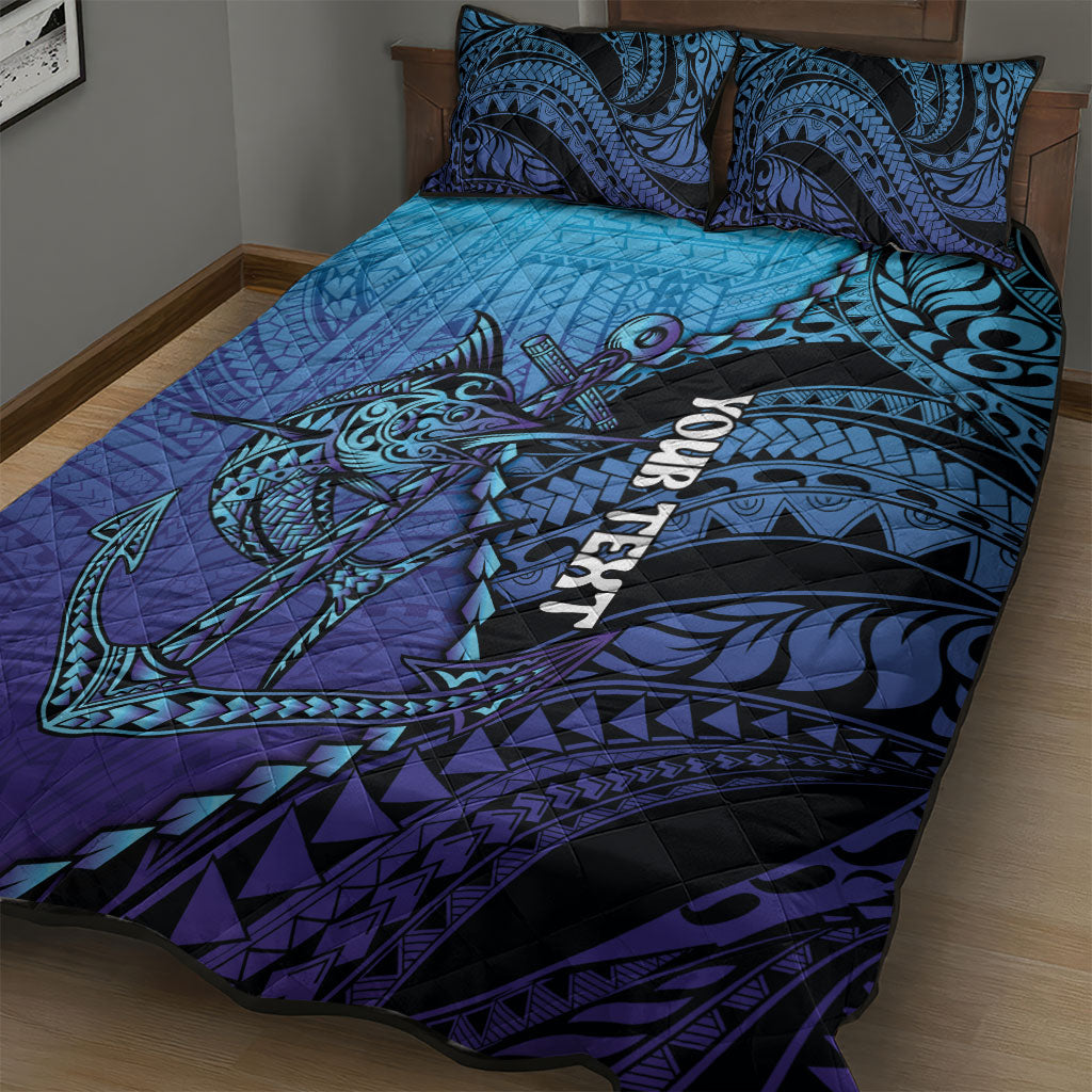 Personalised Polynesia Blue Marlin Fishing Quilt Bed Set Marlin Anchor Tattoo Polynesian Pattern LT14 - Polynesian Pride