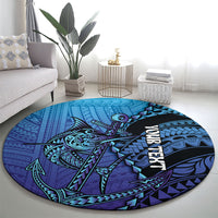 Personalised Polynesia Blue Marlin Fishing Round Carpet Marlin Anchor Tattoo Polynesian Pattern LT14 - Polynesian Pride
