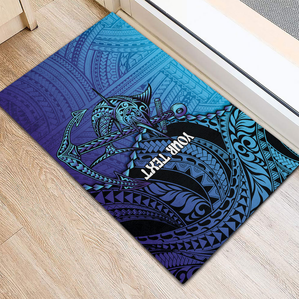 Personalised Polynesia Blue Marlin Fishing Rubber Doormat Marlin Anchor Tattoo Polynesian Pattern