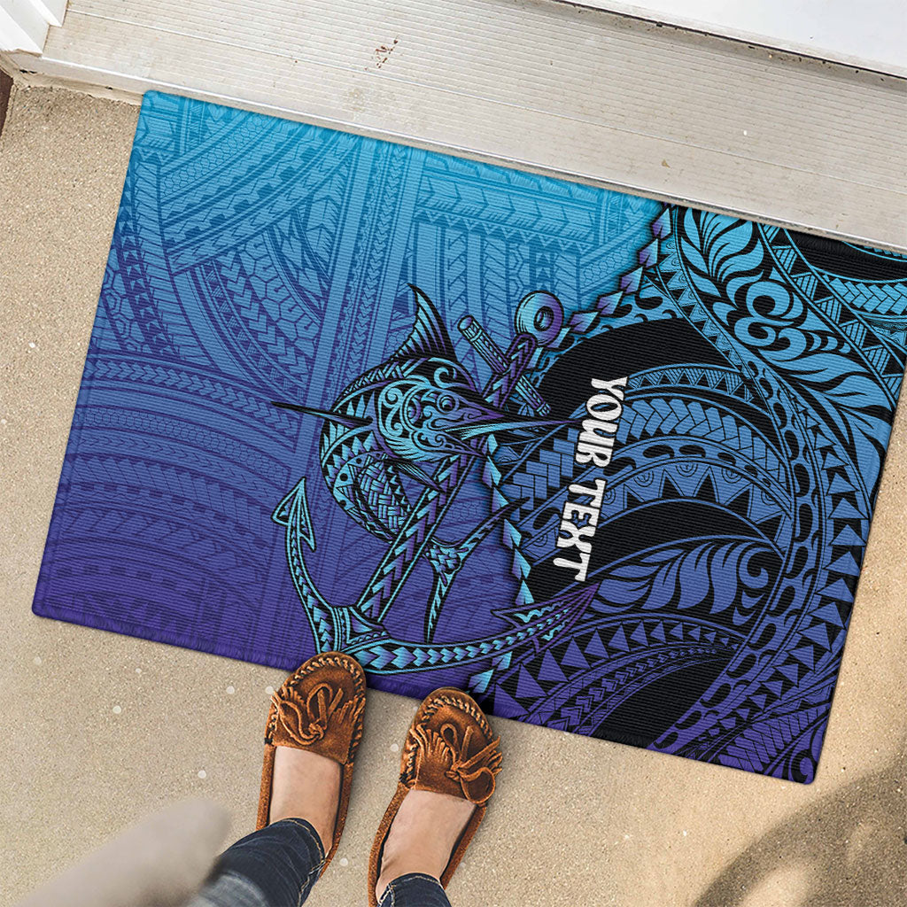 Personalised Polynesia Blue Marlin Fishing Rubber Doormat Marlin Anchor Tattoo Polynesian Pattern