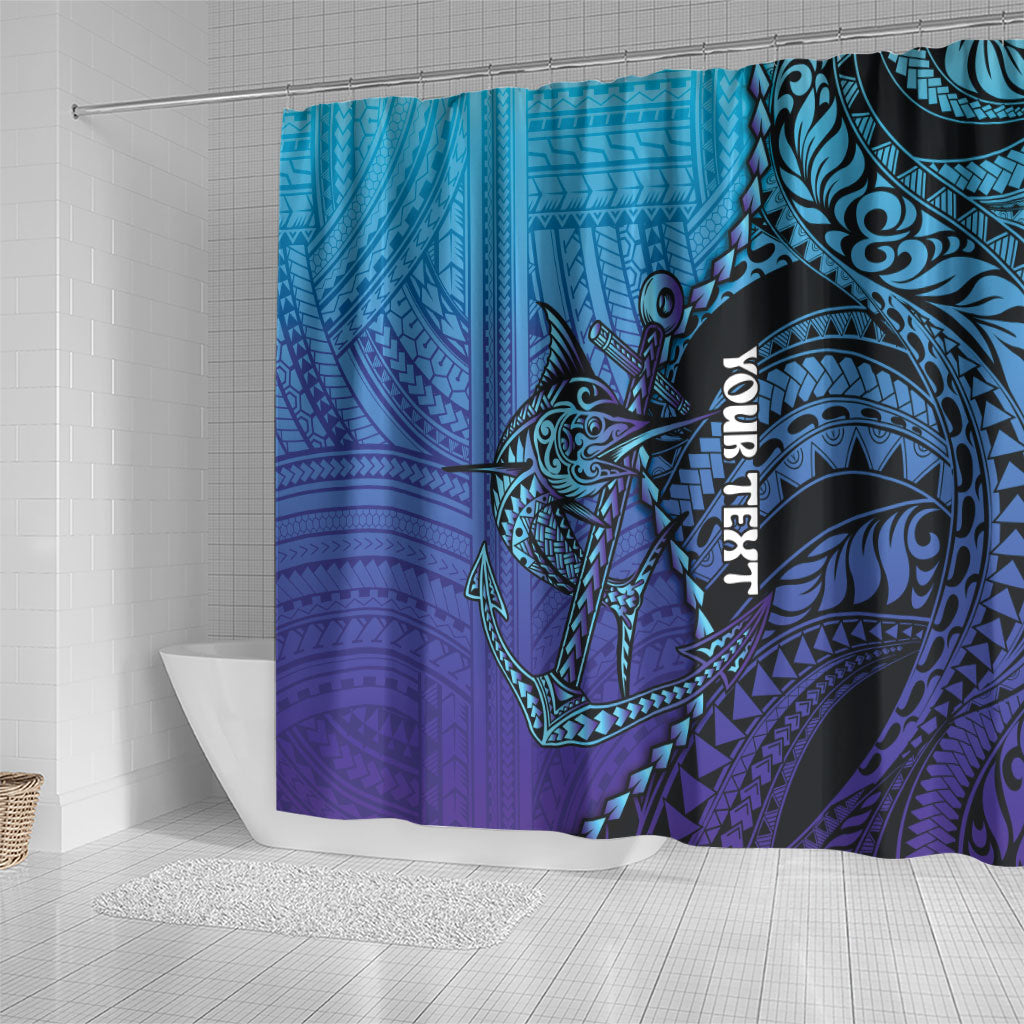 Personalised Polynesia Blue Marlin Fishing Shower Curtain Marlin Anchor Tattoo Polynesian Pattern
