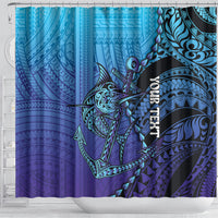 Personalised Polynesia Blue Marlin Fishing Shower Curtain Marlin Anchor Tattoo Polynesian Pattern