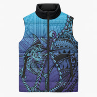 Personalised Polynesia Blue Marlin Fishing Sleeveless Puffer Jacket Marlin Anchor Tattoo Polynesian Pattern