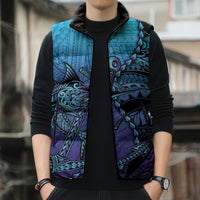 Personalised Polynesia Blue Marlin Fishing Sleeveless Puffer Jacket Marlin Anchor Tattoo Polynesian Pattern