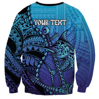 Personalised Polynesia Blue Marlin Fishing Sweatshirt Marlin Anchor Tattoo Polynesian Pattern
