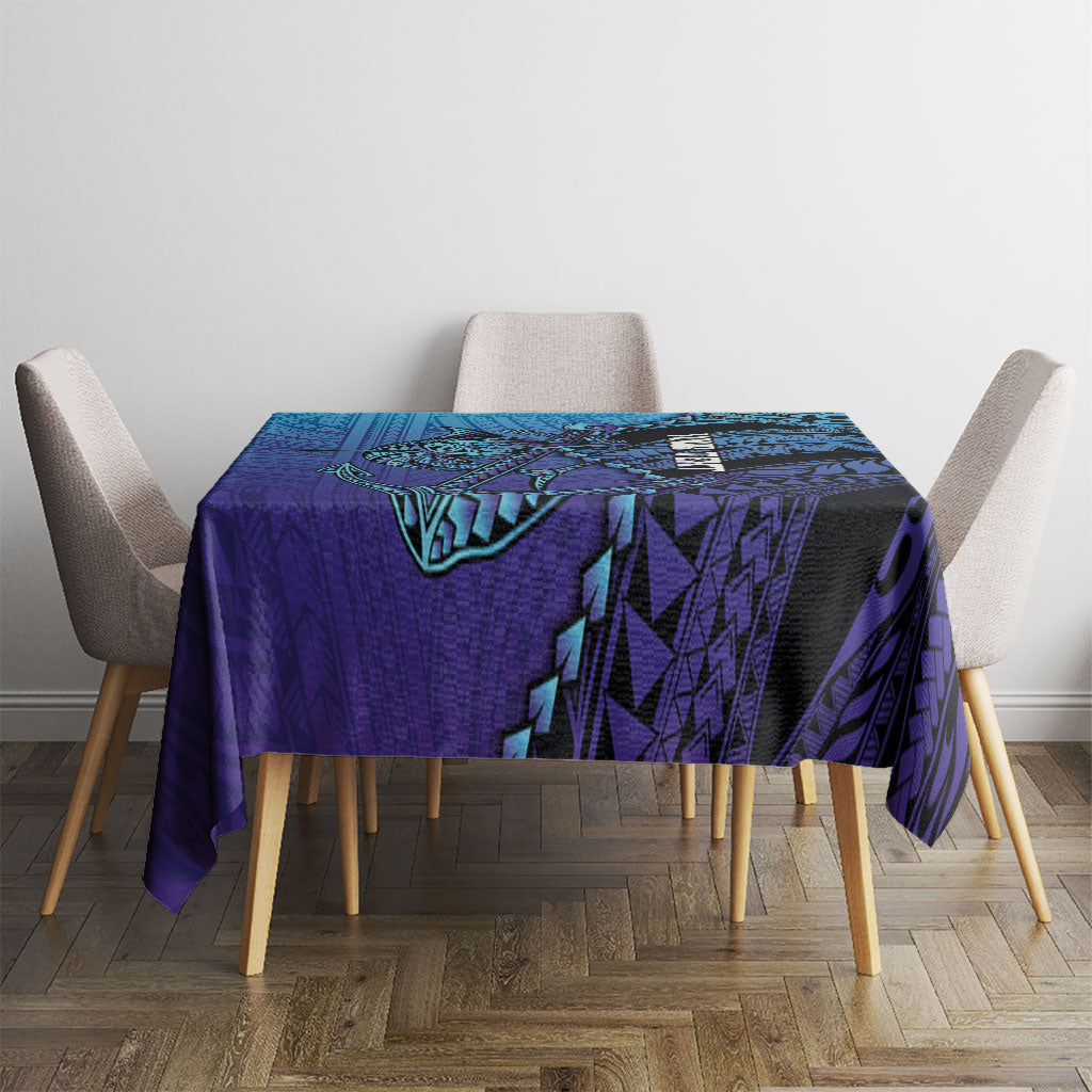 Personalised Polynesia Blue Marlin Fishing Tablecloth Marlin Anchor Tattoo Polynesian Pattern