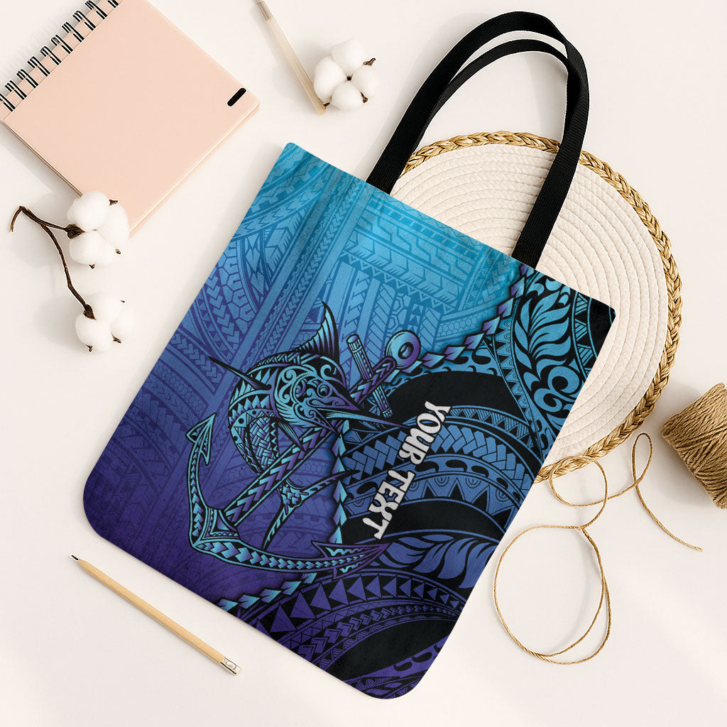 Personalised Polynesia Blue Marlin Fishing Tote Bag Marlin Anchor Tattoo Polynesian Pattern