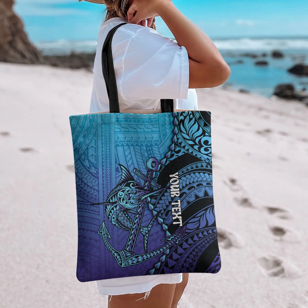 Personalised Polynesia Blue Marlin Fishing Tote Bag Marlin Anchor Tattoo Polynesian Pattern