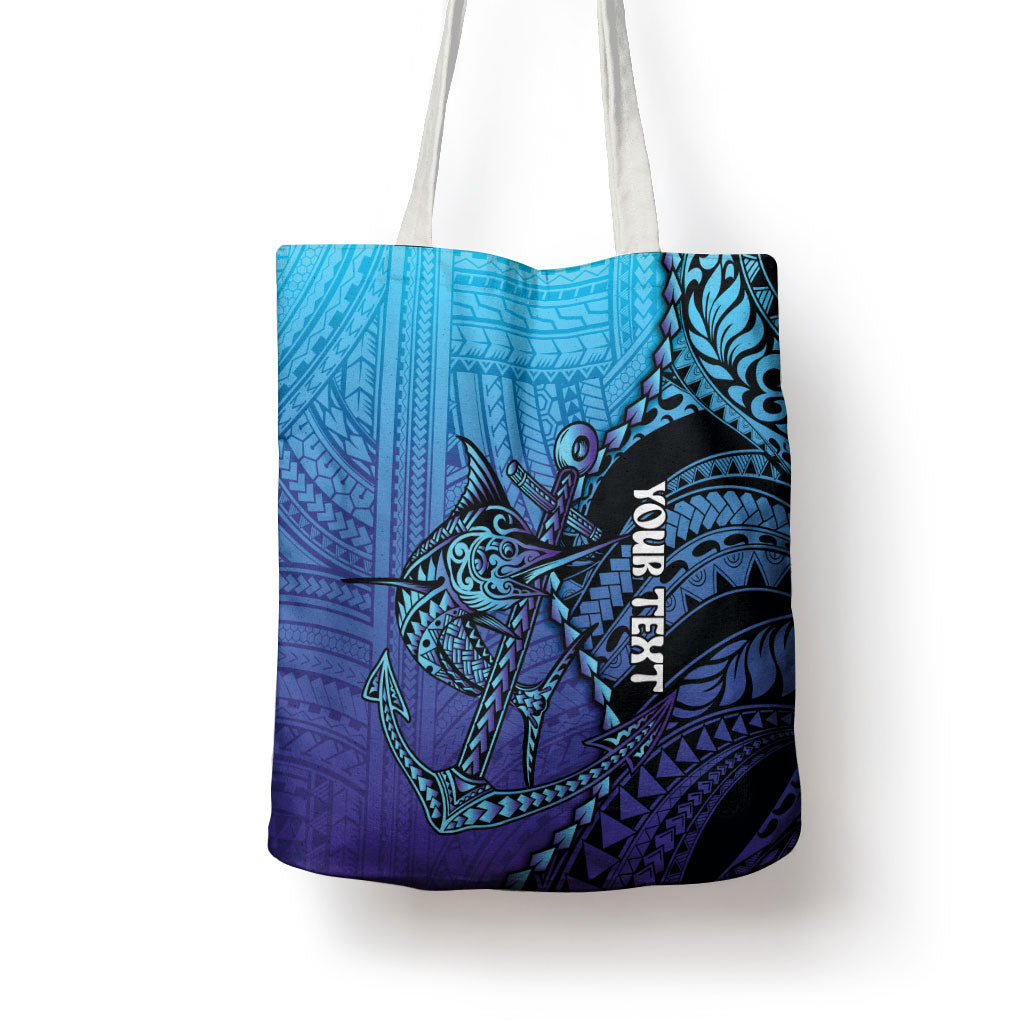 Personalised Polynesia Blue Marlin Fishing Tote Bag Marlin Anchor Tattoo Polynesian Pattern