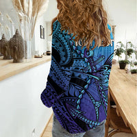 Personalised Polynesia Blue Marlin Fishing Women Casual Shirt Marlin Anchor Tattoo Polynesian Pattern LT14 - Polynesian Pride