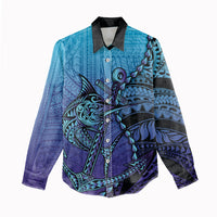 Personalised Polynesia Blue Marlin Fishing Women Casual Shirt Marlin Anchor Tattoo Polynesian Pattern LT14 - Polynesian Pride