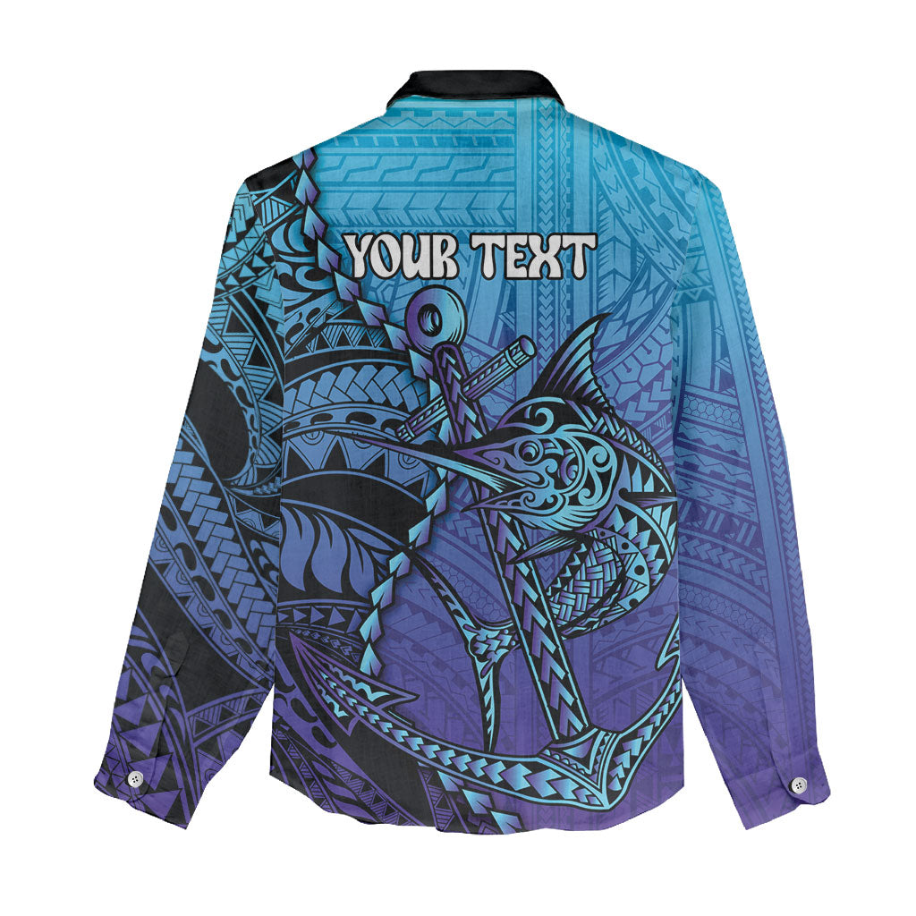 Personalised Polynesia Blue Marlin Fishing Women Casual Shirt Marlin Anchor Tattoo Polynesian Pattern LT14 - Polynesian Pride