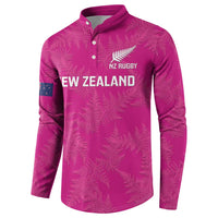 Custom New Zealand Silver Fern Rugby Button Sweatshirt Go Aotearoa - Pink Version LT14 - Polynesian Pride