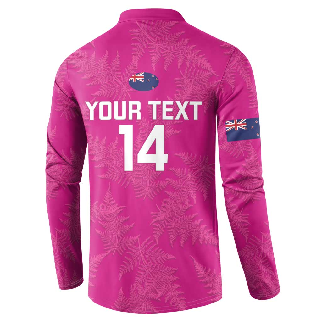 Custom New Zealand Silver Fern Rugby Button Sweatshirt Go Aotearoa - Pink Version LT14 - Polynesian Pride