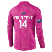 Custom New Zealand Silver Fern Rugby Button Sweatshirt Go Aotearoa - Pink Version LT14 - Polynesian Pride