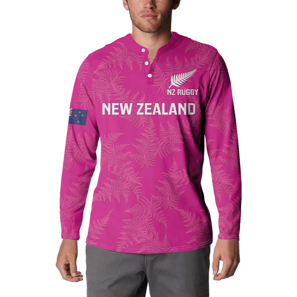 Custom New Zealand Silver Fern Rugby Button Sweatshirt Go Aotearoa - Pink Version LT14 - Polynesian Pride