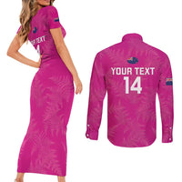 Custom New Zealand Silver Fern Rugby Couples Matching Short Sleeve Bodycon Dress and Long Sleeve Button Shirt Go Aotearoa - Pink Version