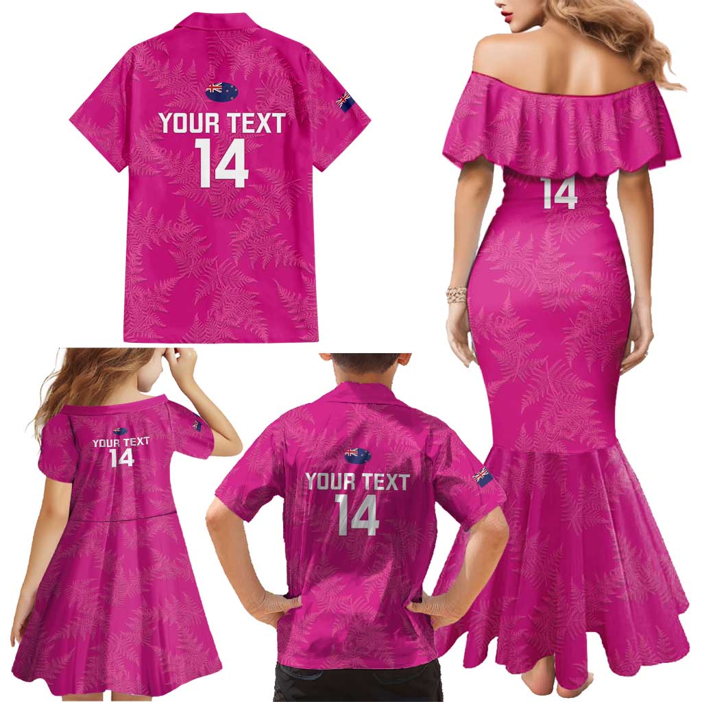 Custom New Zealand Silver Fern Rugby Family Matching Mermaid Dress and Hawaiian Shirt Go Aotearoa - Pink Version LT14 - Polynesian Pride