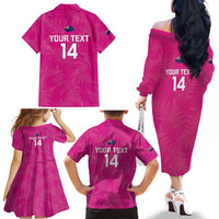 Custom New Zealand Silver Fern Rugby Family Matching Off The Shoulder Long Sleeve Dress and Hawaiian Shirt Go Aotearoa - Pink Version LT14 - Polynesian Pride