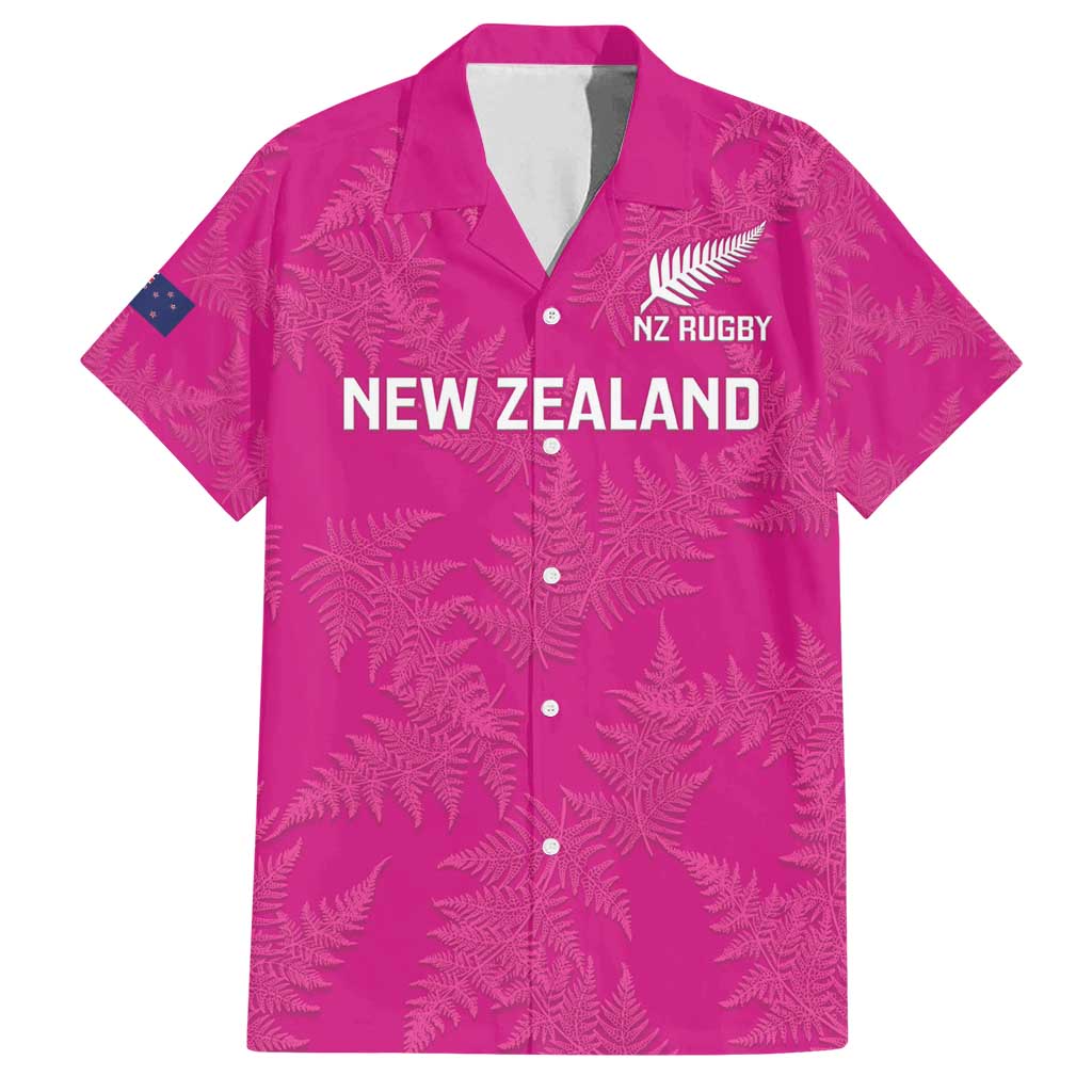 Custom New Zealand Silver Fern Rugby Family Matching Off Shoulder Maxi Dress and Hawaiian Shirt Go Aotearoa - Pink Version LT14 Dad's Shirt - Short Sleeve Pink - Polynesian Pride
