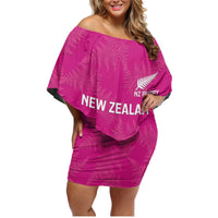 Custom New Zealand Silver Fern Rugby Family Matching Off Shoulder Short Dress and Hawaiian Shirt Go Aotearoa - Pink Version LT14 Mom's Dress Pink - Polynesian Pride