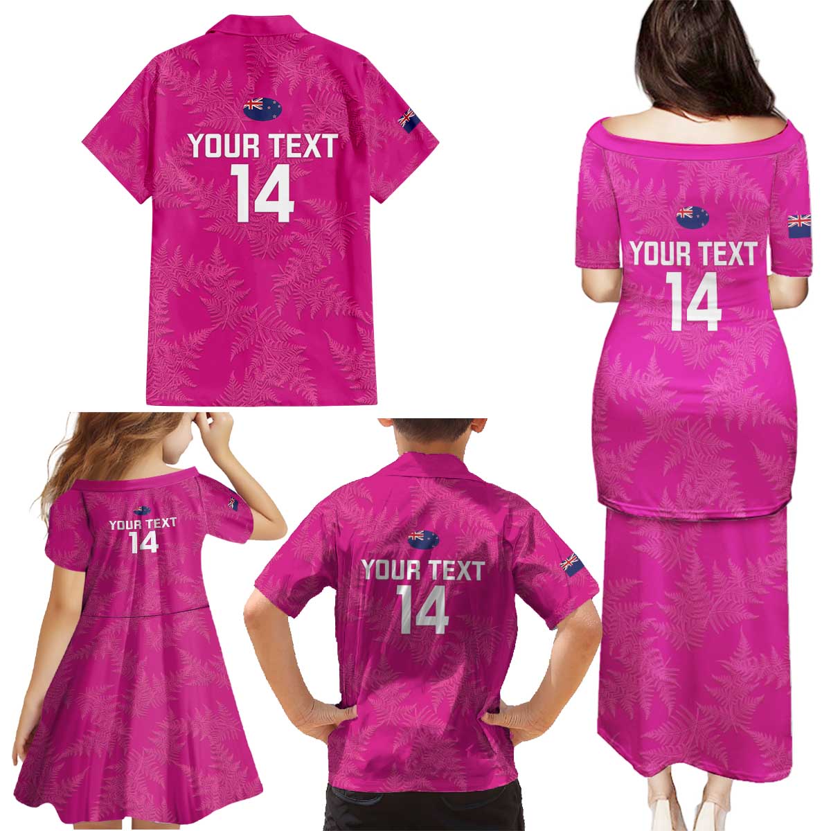 Custom New Zealand Silver Fern Rugby Family Matching Puletasi and Hawaiian Shirt Go Aotearoa - Pink Version LT14 - Polynesian Pride