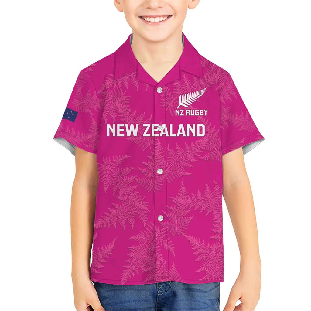 Custom New Zealand Silver Fern Rugby Family Matching Short Sleeve Bodycon Dress and Hawaiian Shirt Go Aotearoa - Pink Version LT14 Son's Shirt Pink - Polynesian Pride