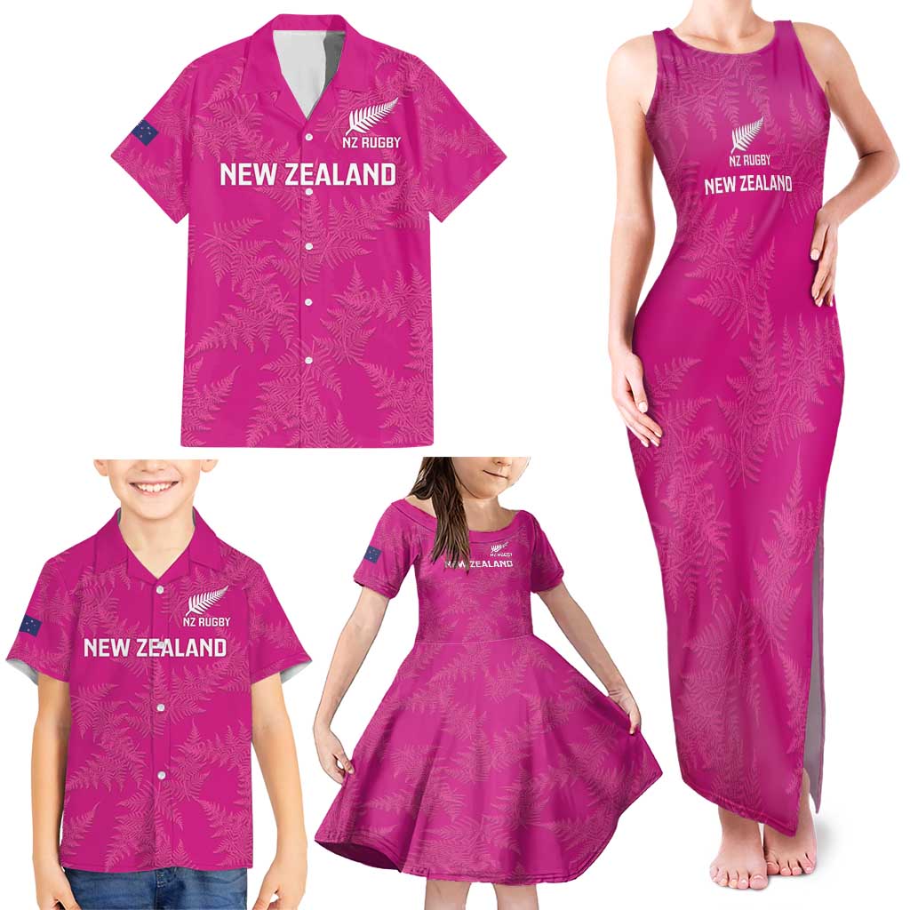 Custom New Zealand Silver Fern Rugby Family Matching Tank Maxi Dress and Hawaiian Shirt Go Aotearoa - Pink Version LT14 - Polynesian Pride