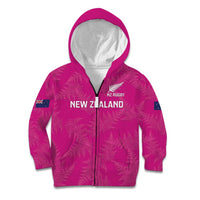 Custom New Zealand Silver Fern Rugby Kid Hoodie Go Aotearoa - Pink Version