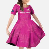 Custom New Zealand Silver Fern Rugby Kid Short Sleeve Dress Go Aotearoa - Pink Version LT14 KID Pink - Polynesian Pride