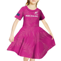 Custom New Zealand Silver Fern Rugby Kid Short Sleeve Dress Go Aotearoa - Pink Version LT14 - Polynesian Pride