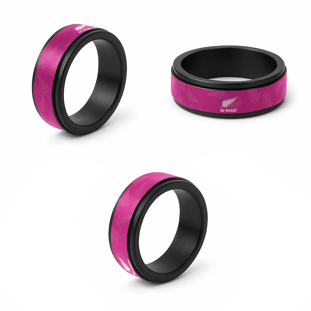 New Zealand Silver Fern Rugby Spinner Ring Go Aotearoa Champions Pink - Polynesian Pride