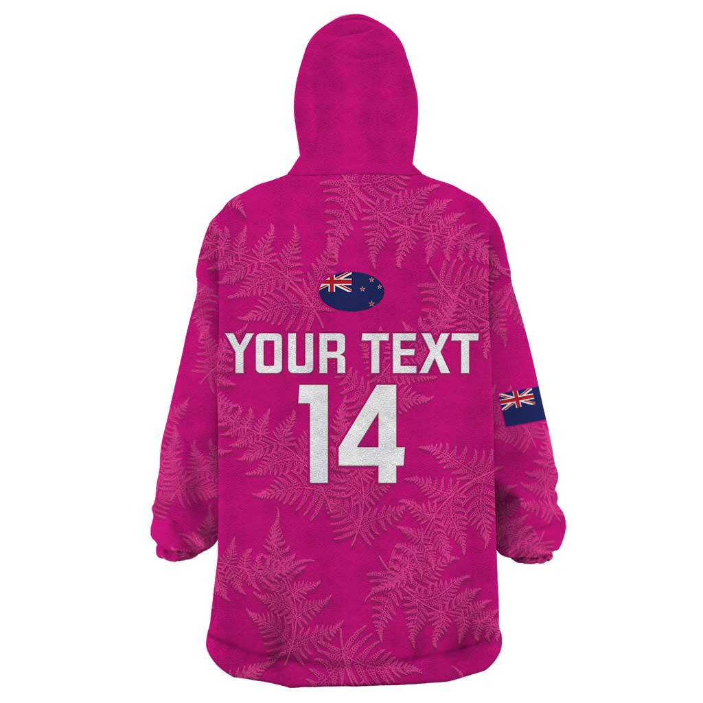 Custom New Zealand Silver Fern Rugby Wearable Blanket Hoodie Go Aotearoa - Pink Version