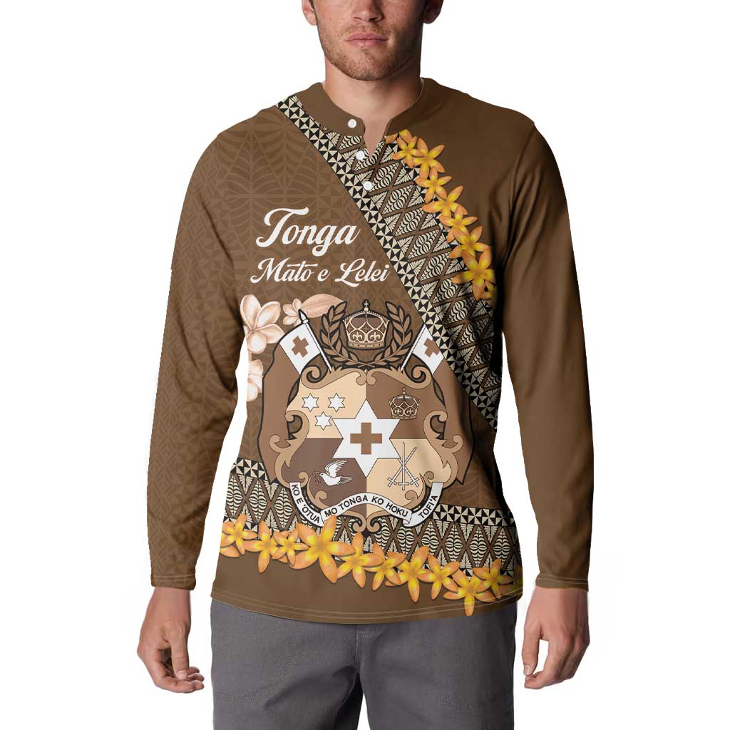 Personalised Tonga Language Week Button Sweatshirt Malo e Lelei Tongan Ngatu Pattern - Brown