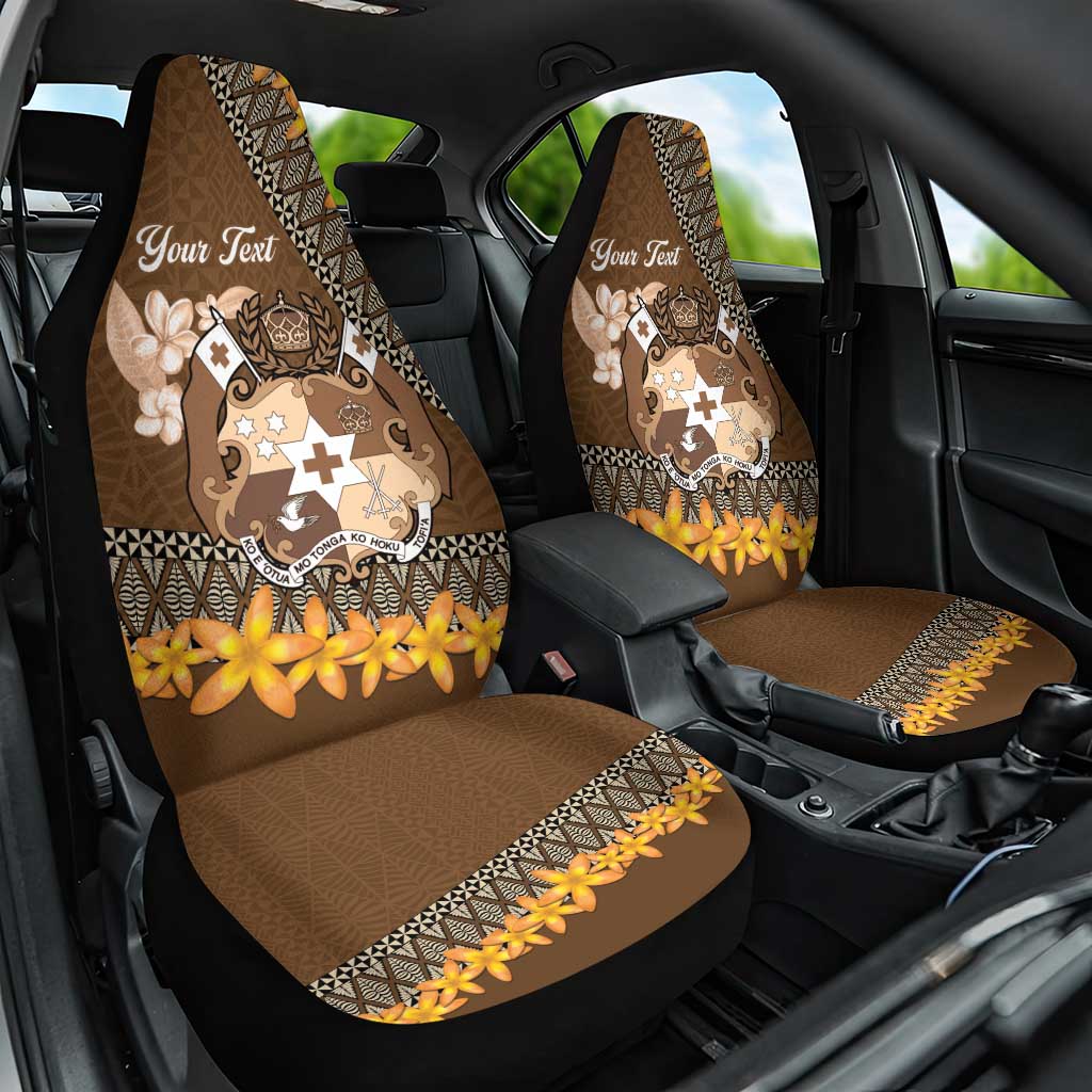 Personalised Tonga Language Week Car Seat Cover Malo e Lelei Tongan Ngatu Pattern - Brown