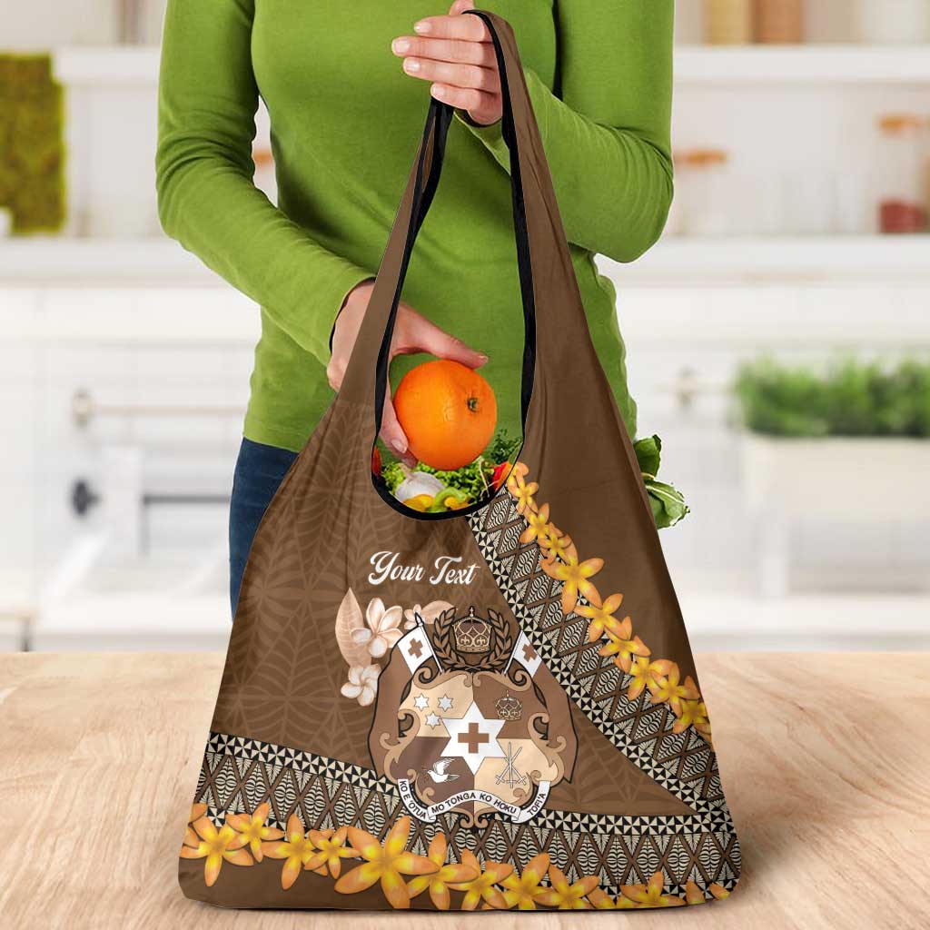 Personalised Tonga Language Week Grocery Bag Malo e Lelei Tongan Ngatu Pattern - Brown