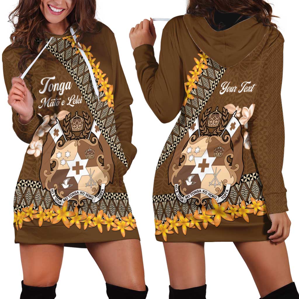 Personalised Tonga Language Week Hoodie Dress Malo e Lelei Tongan Ngatu Pattern - Brown