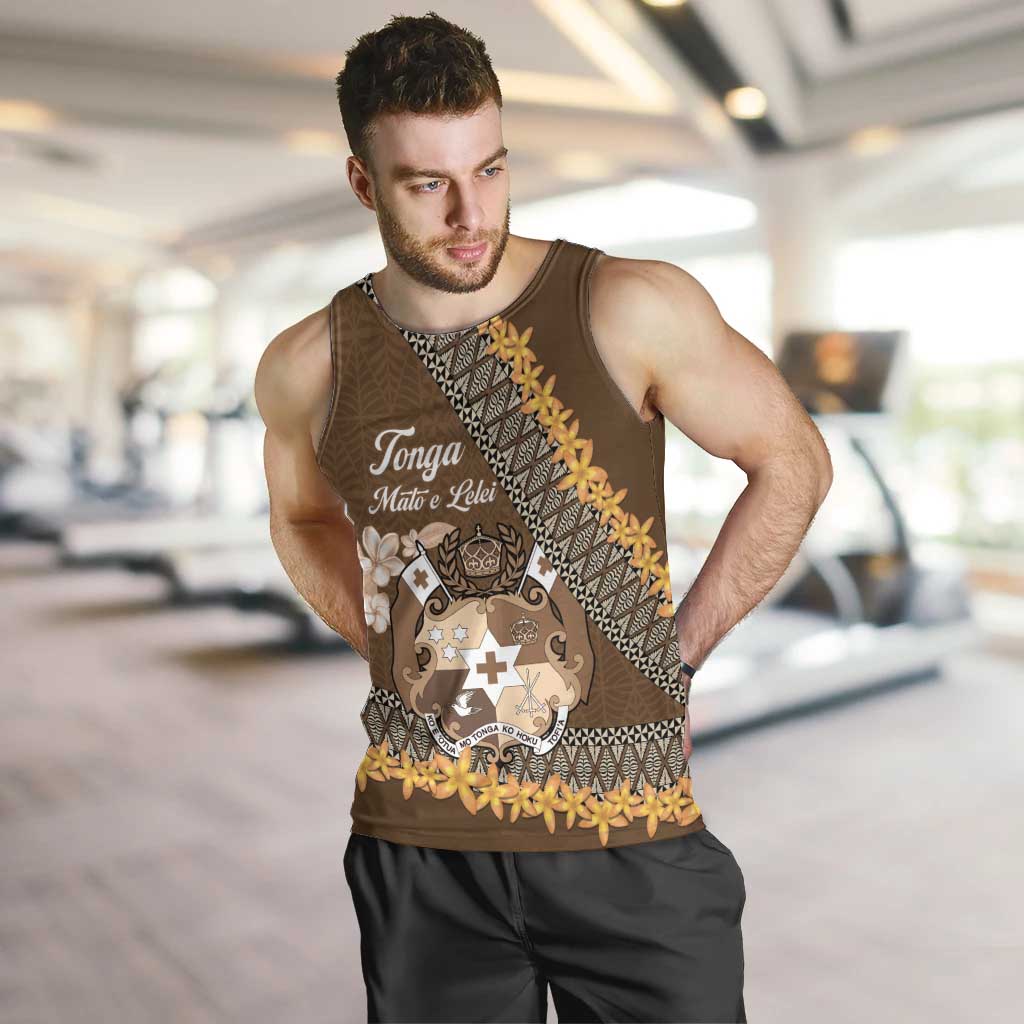 Personalised Tonga Language Week Men Tank Top Malo e Lelei Tongan Ngatu Pattern - Brown