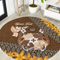 Personalised Tonga Language Week Round Carpet Malo e Lelei Tongan Ngatu Pattern - Brown