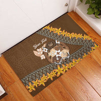 Personalised Tonga Language Week Rubber Doormat Malo e Lelei Tongan Ngatu Pattern - Brown