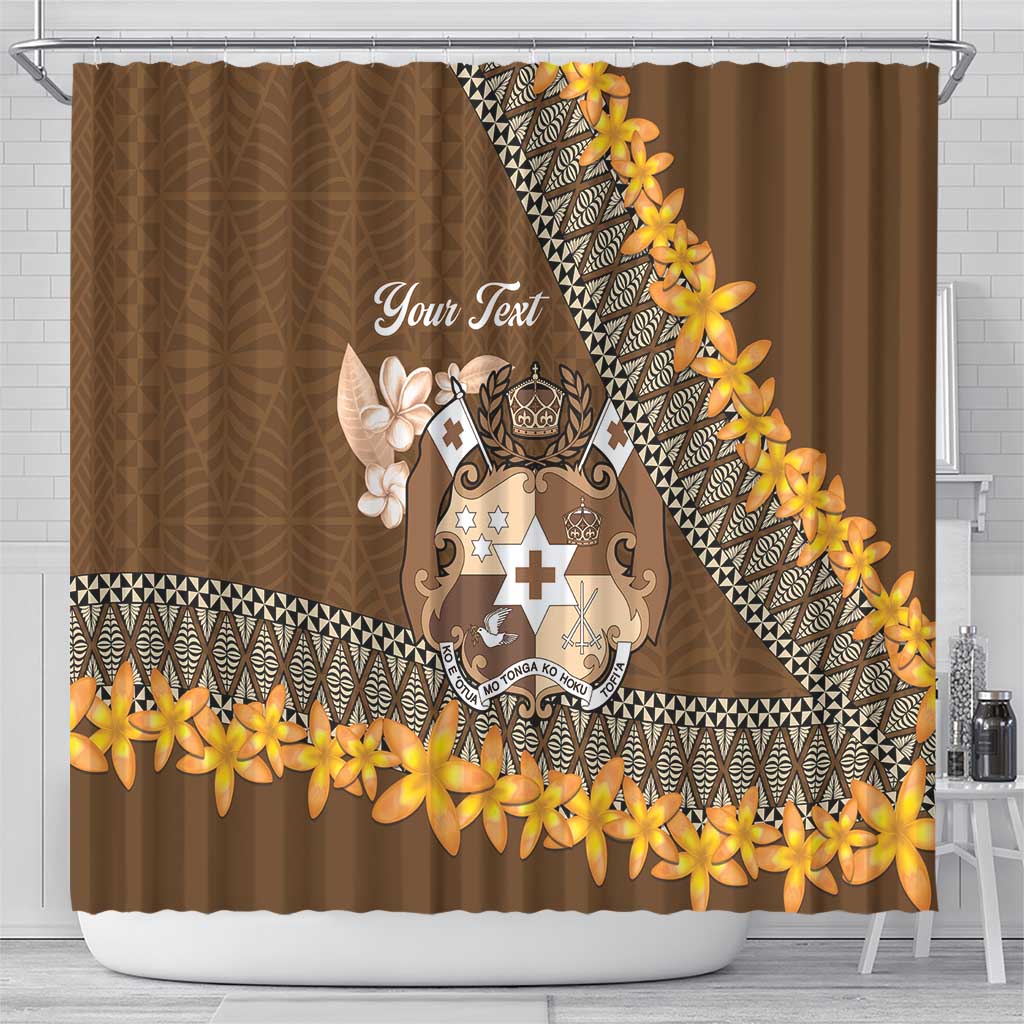 Personalised Tonga Language Week Shower Curtain Malo e Lelei Tongan Ngatu Pattern - Brown LT14 - Polynesian Pride