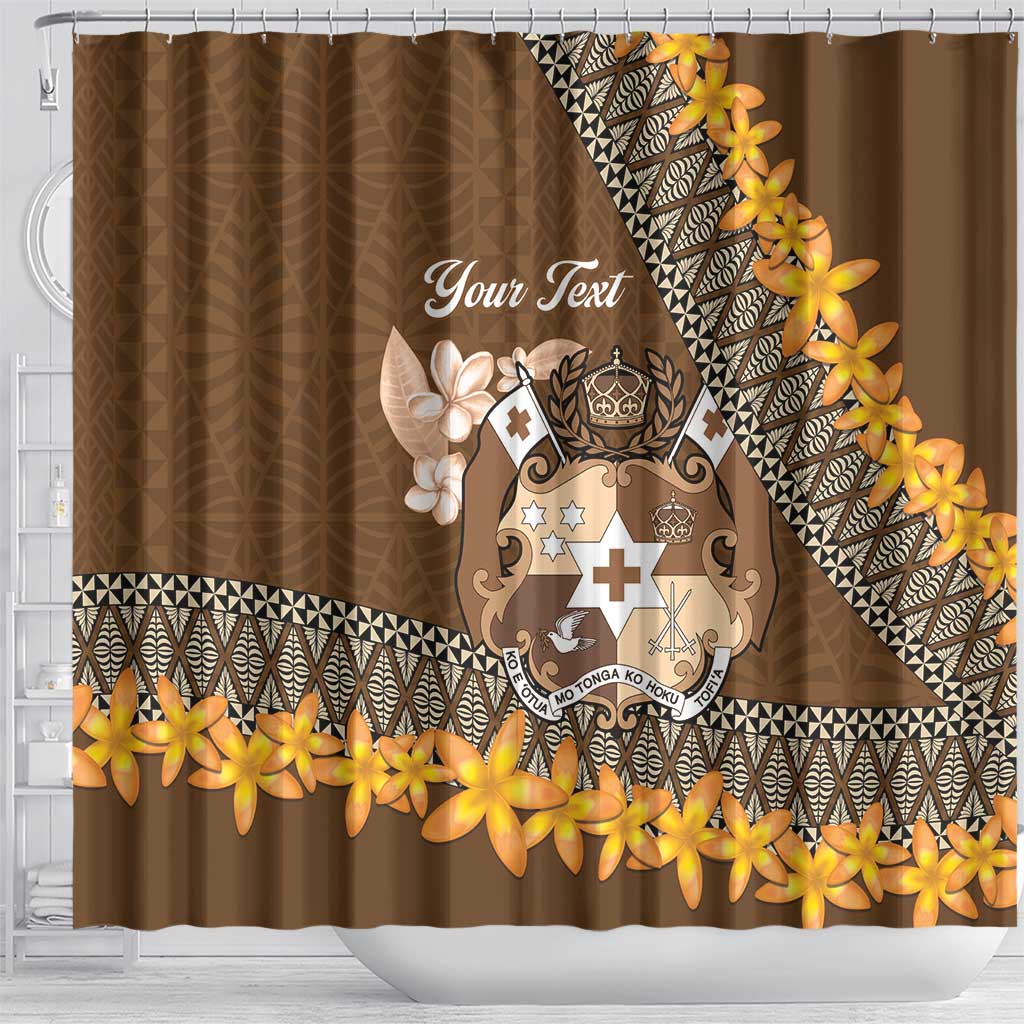 Personalised Tonga Language Week Shower Curtain Malo e Lelei Tongan Ngatu Pattern - Brown LT14 - Polynesian Pride